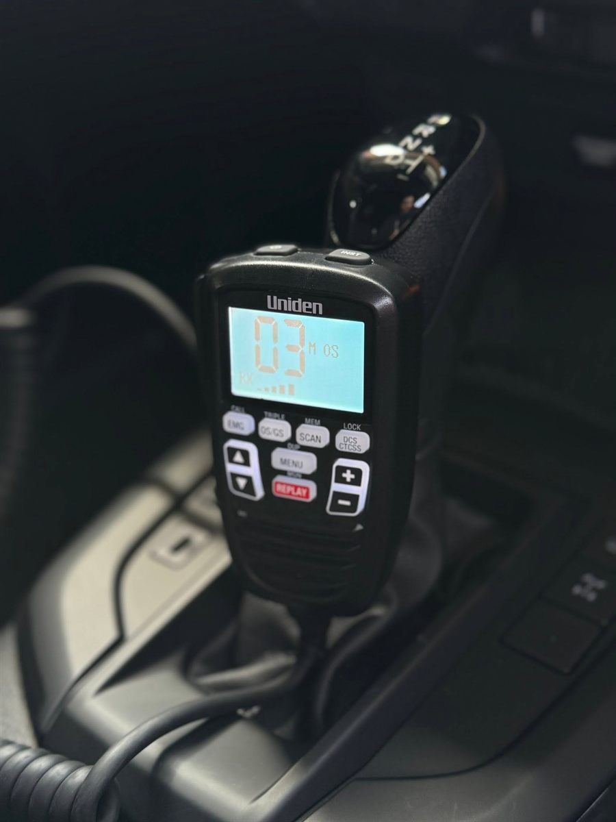 Close-up of a Uniden UHF handset in its cradle