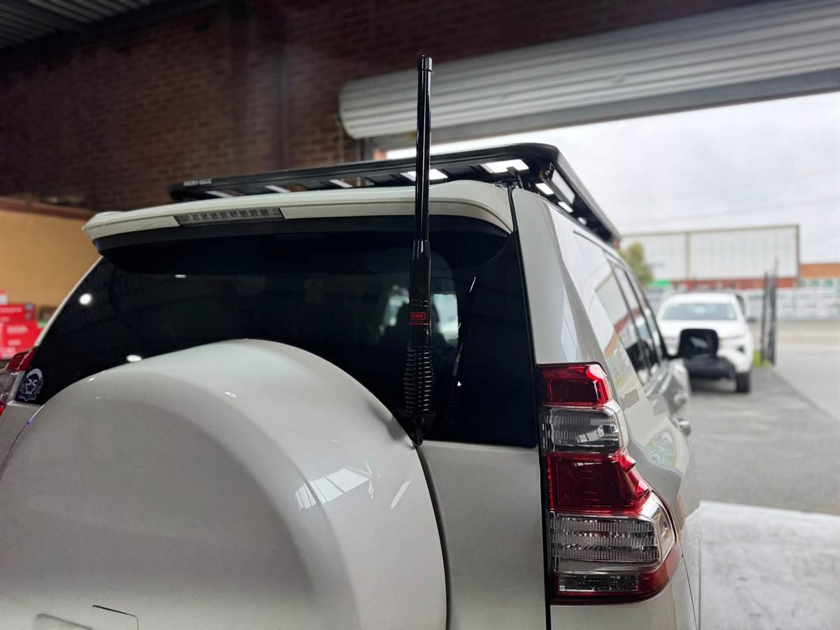 GME UHF antenna fitted to the rear of a Toyota Prado