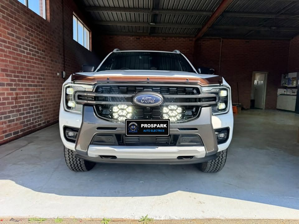 Ford Ranger with LED driving lights in the grille