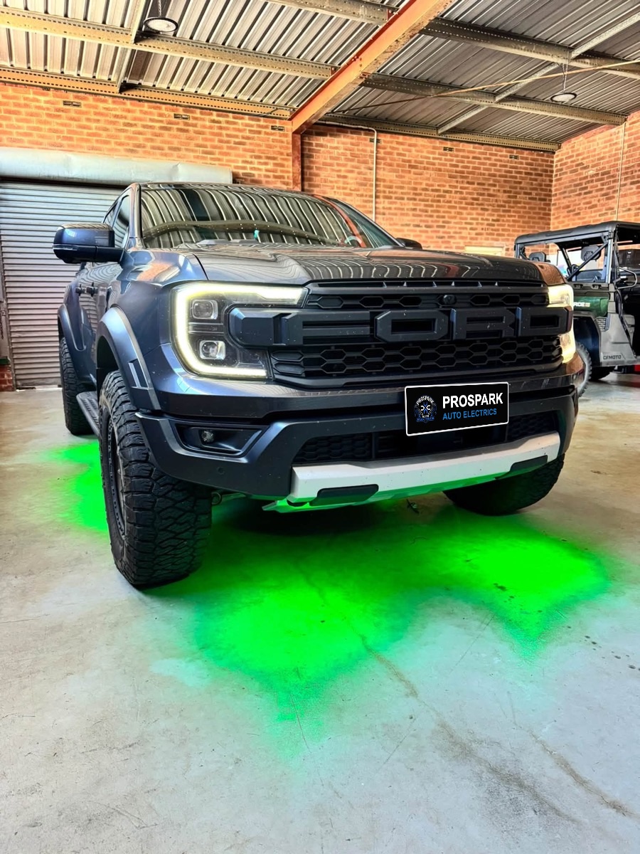 Ford Ranger Raptor with green underbody lighting